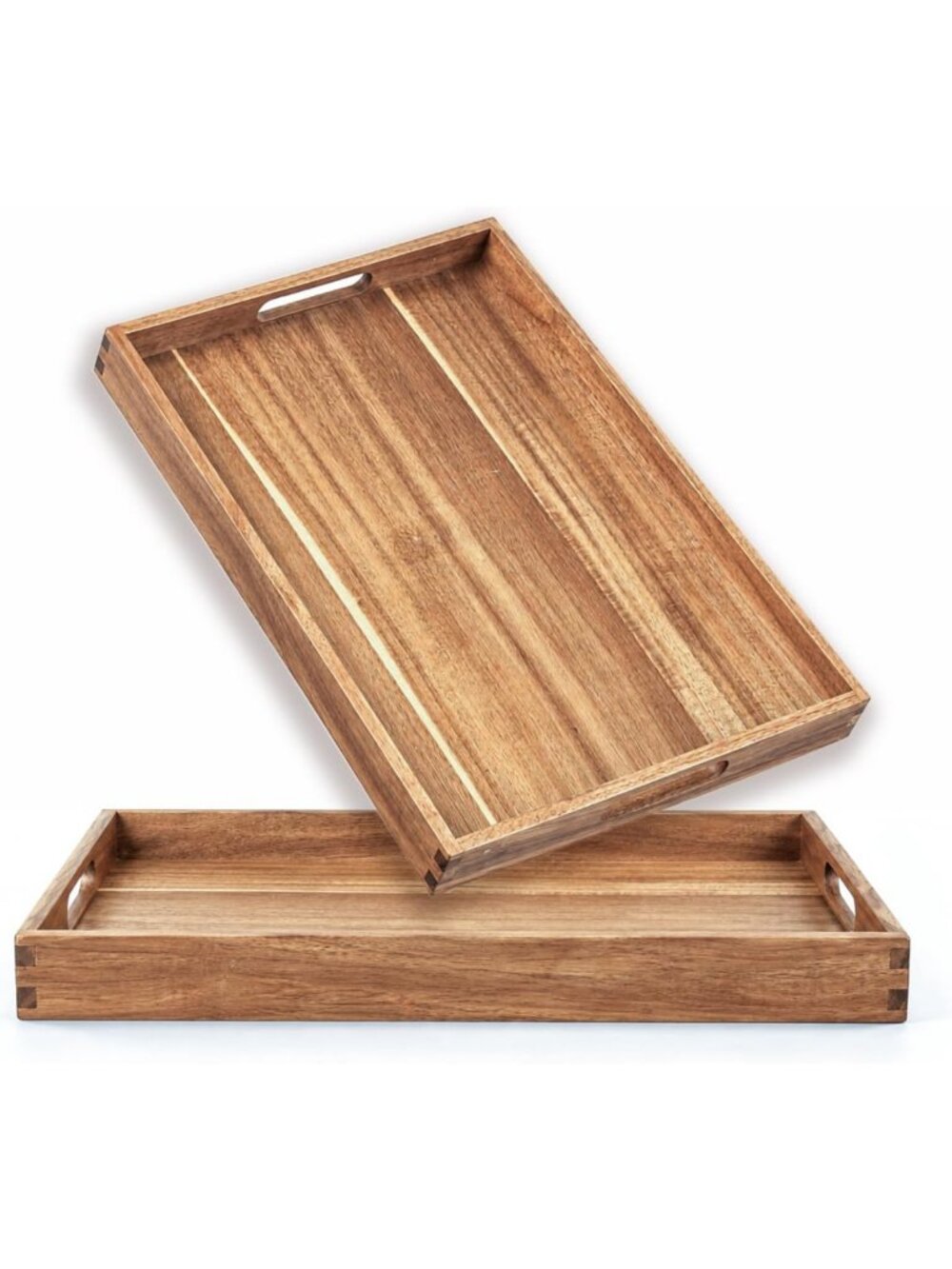 Solidith Acacia Wood Serving Tray with Handles Set of 2 for Serving Food